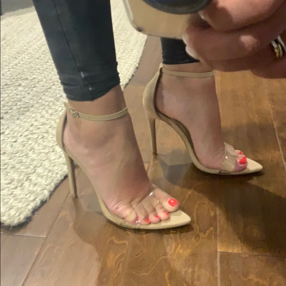 Size 8 Nude Heels with clear straps